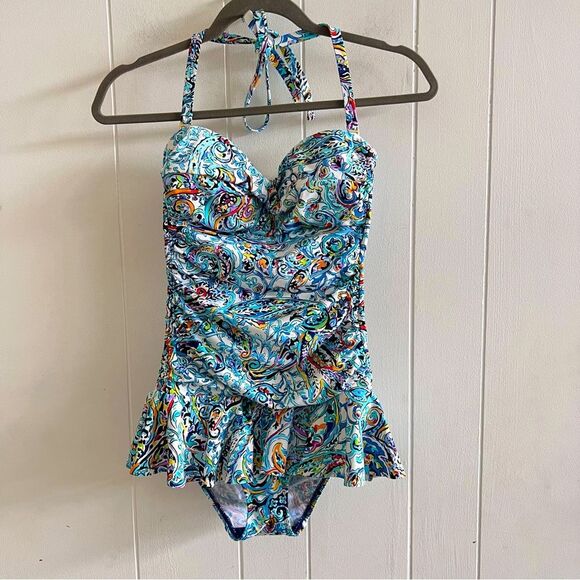 Lauren Ralph Lauren Mystic Paisley Tummy Control One-Piece Swim Dress - Picture 3 of 14